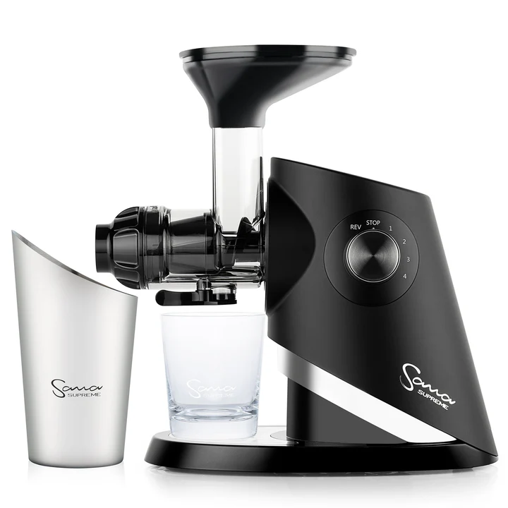 Experience the pinnacle of juicing technology with the Sana 727 Supreme, a versatile cold press juicer renowned for its superior performance, high yields, and innovative features like variable speed control and a dual-hopper feeding tube.