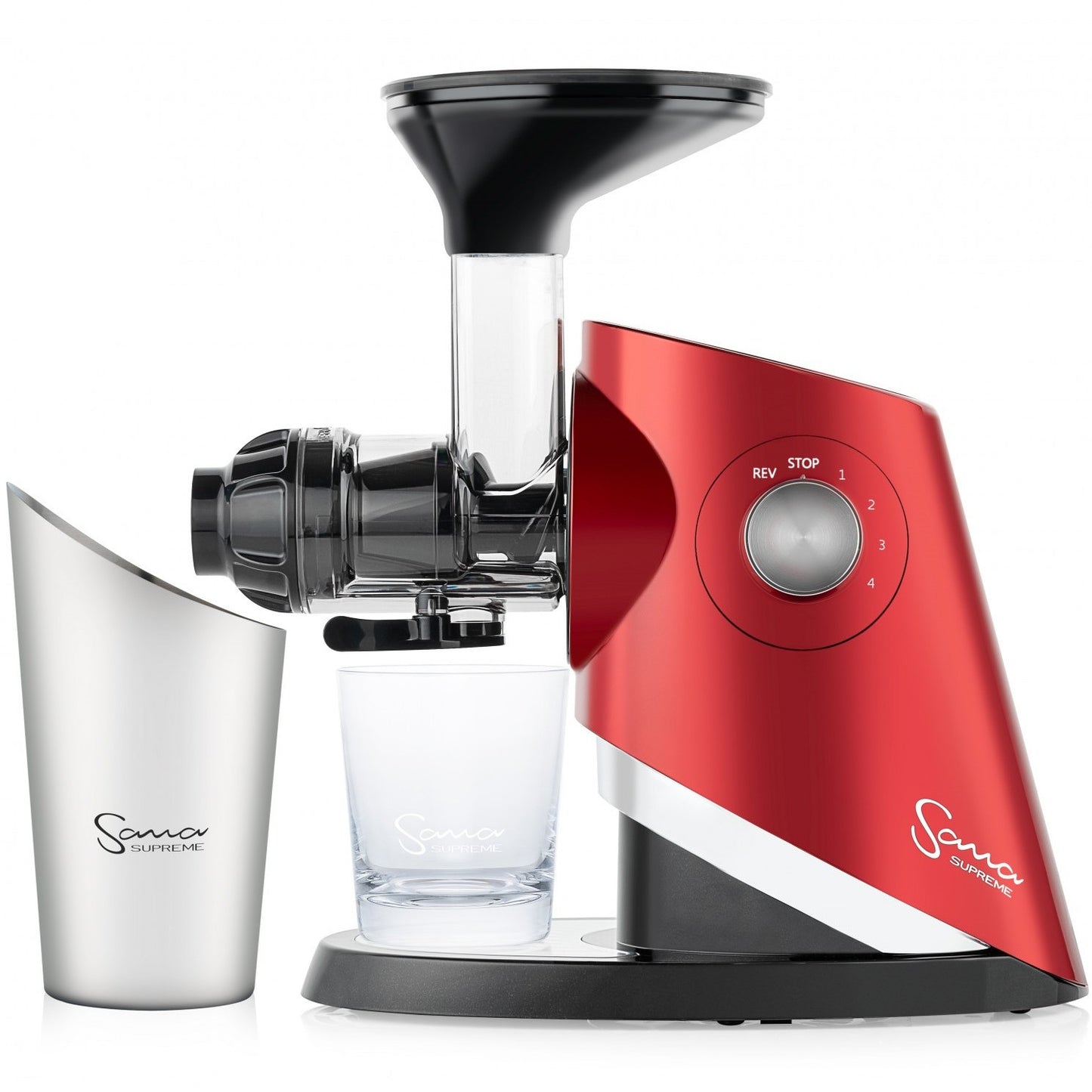 Experience the pinnacle of juicing technology with the Sana 727 Supreme, a versatile cold press juicer renowned for its superior performance, high yields, and innovative features like variable speed control and a dual-hopper feeding tube.