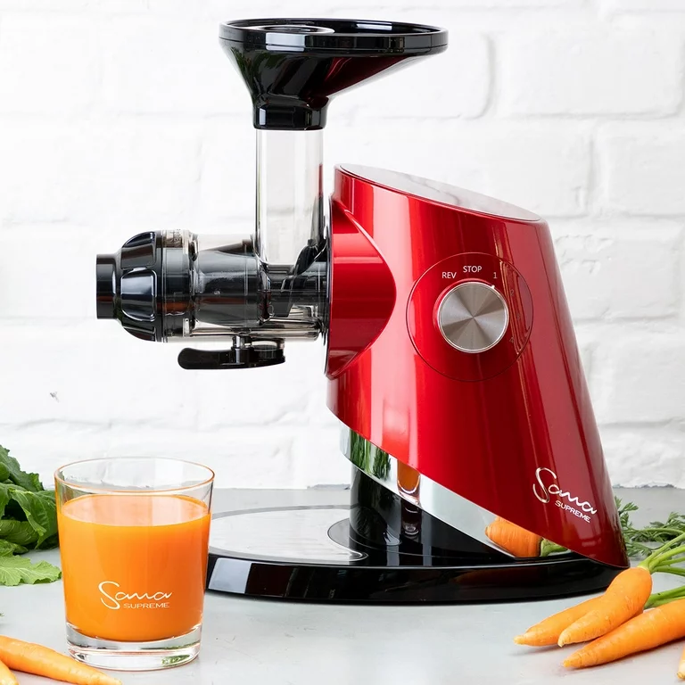 Experience the pinnacle of juicing technology with the Sana 727 Supreme, a versatile cold press juicer renowned for its superior performance, high yields, and innovative features like variable speed control and a dual-hopper feeding tube.