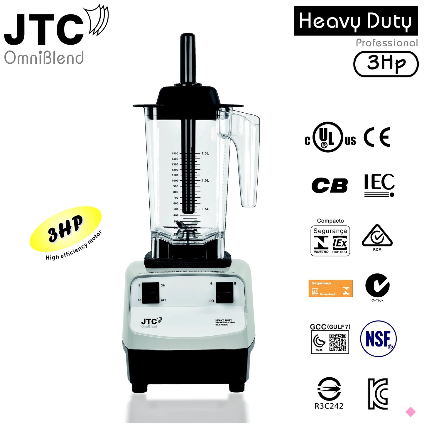 Commercial Blender JTC OmniBlend III TM-788A with BPA free jar 1.5L