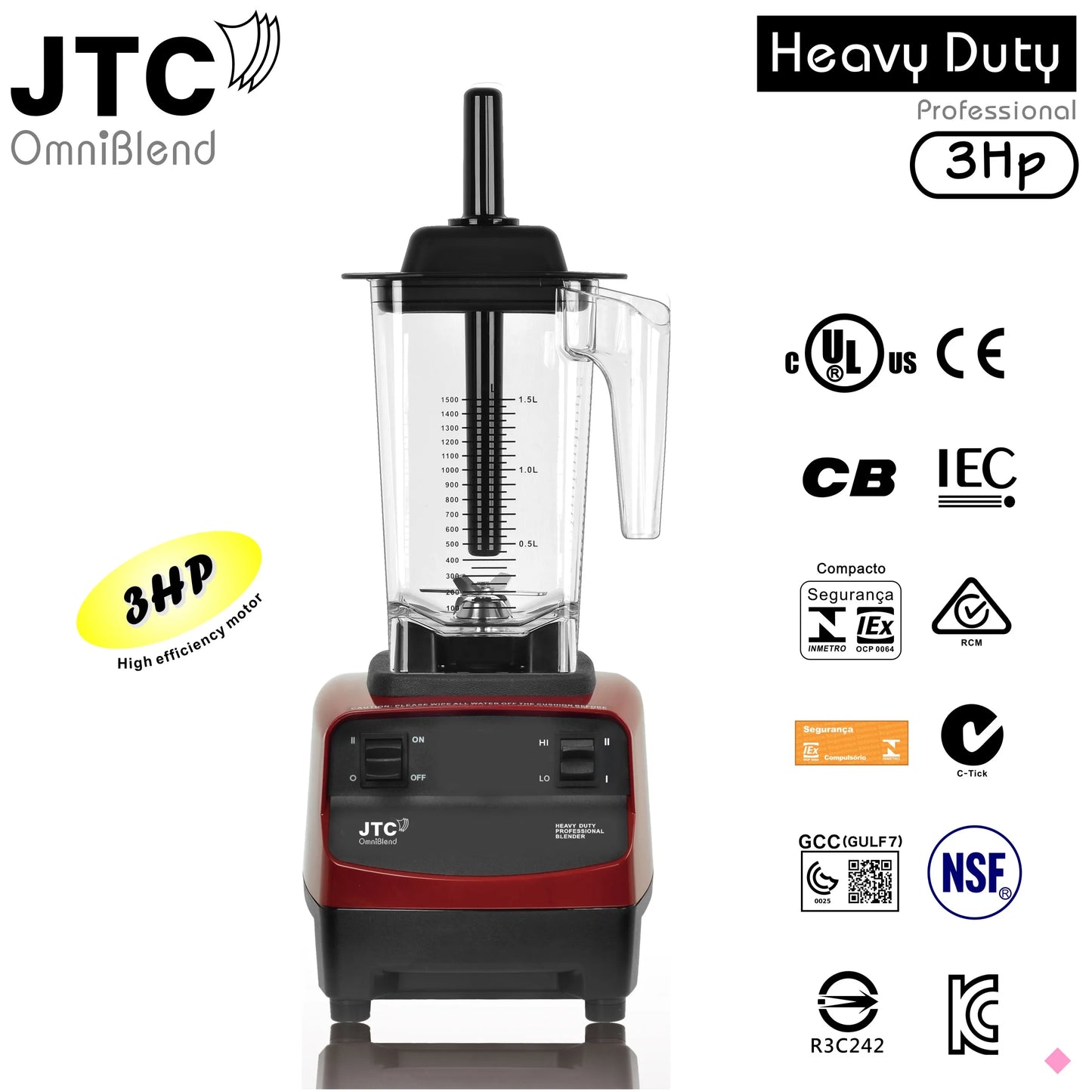 Commercial Blender JTC OmniBlend III TM-788A with BPA free jar 1.5L