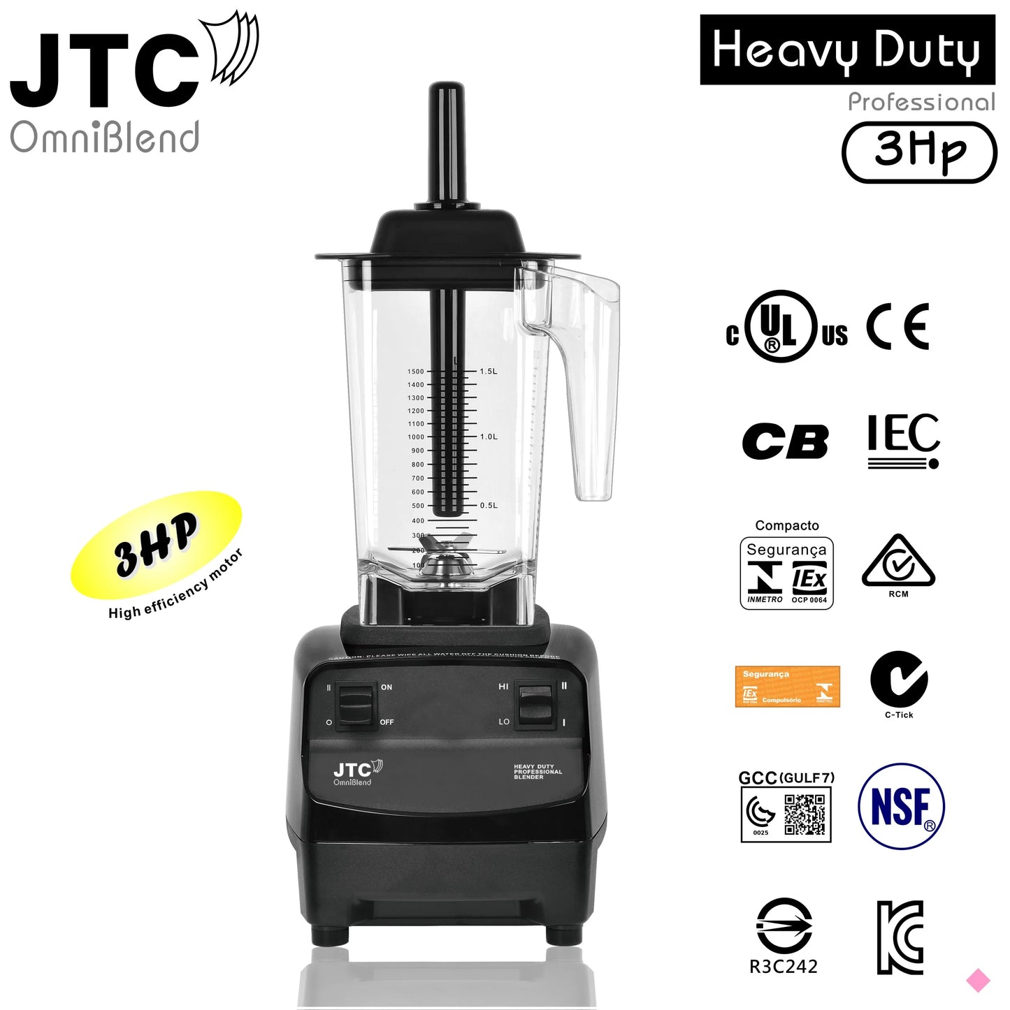 Commercial Blender JTC OmniBlend III TM-788A with BPA free jar 1.5L