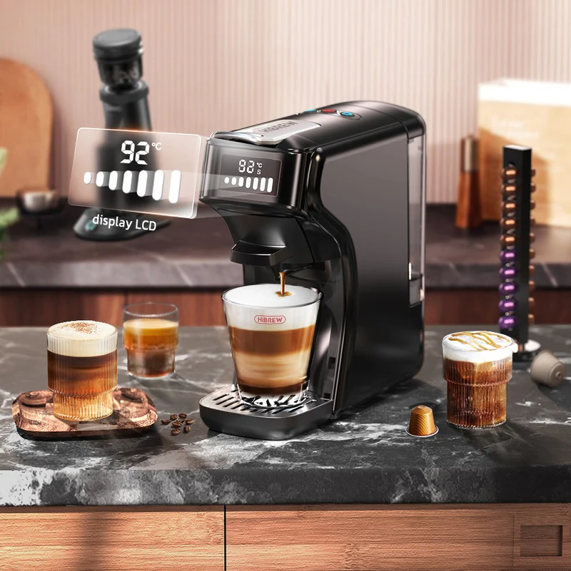 HiBREW H1B 6-in-1 Capsule Coffee Machine - Hot/Cold Espresso & Cappuccino Maker, Compatible with Dolce Gusto, Nespresso, and Ground Coffee