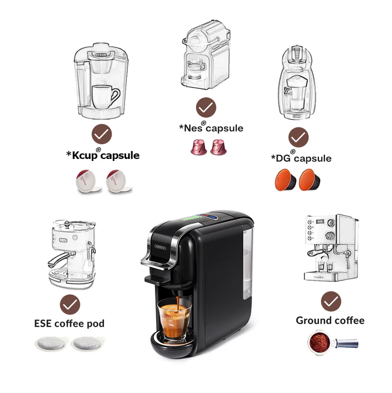 HiBREW H2B 5-in-1 Capsule Coffee Machine: Brew Hot/Cold with DG, Nespresso, ESE Pods & Ground Coffee, 19 Bar