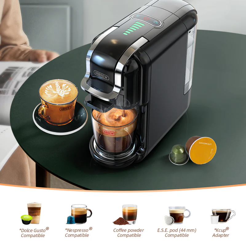 HiBREW H2B 5-in-1 Capsule Coffee Machine: Brew Hot/Cold with DG, Nespresso, ESE Pods & Ground Coffee, 19 Bar