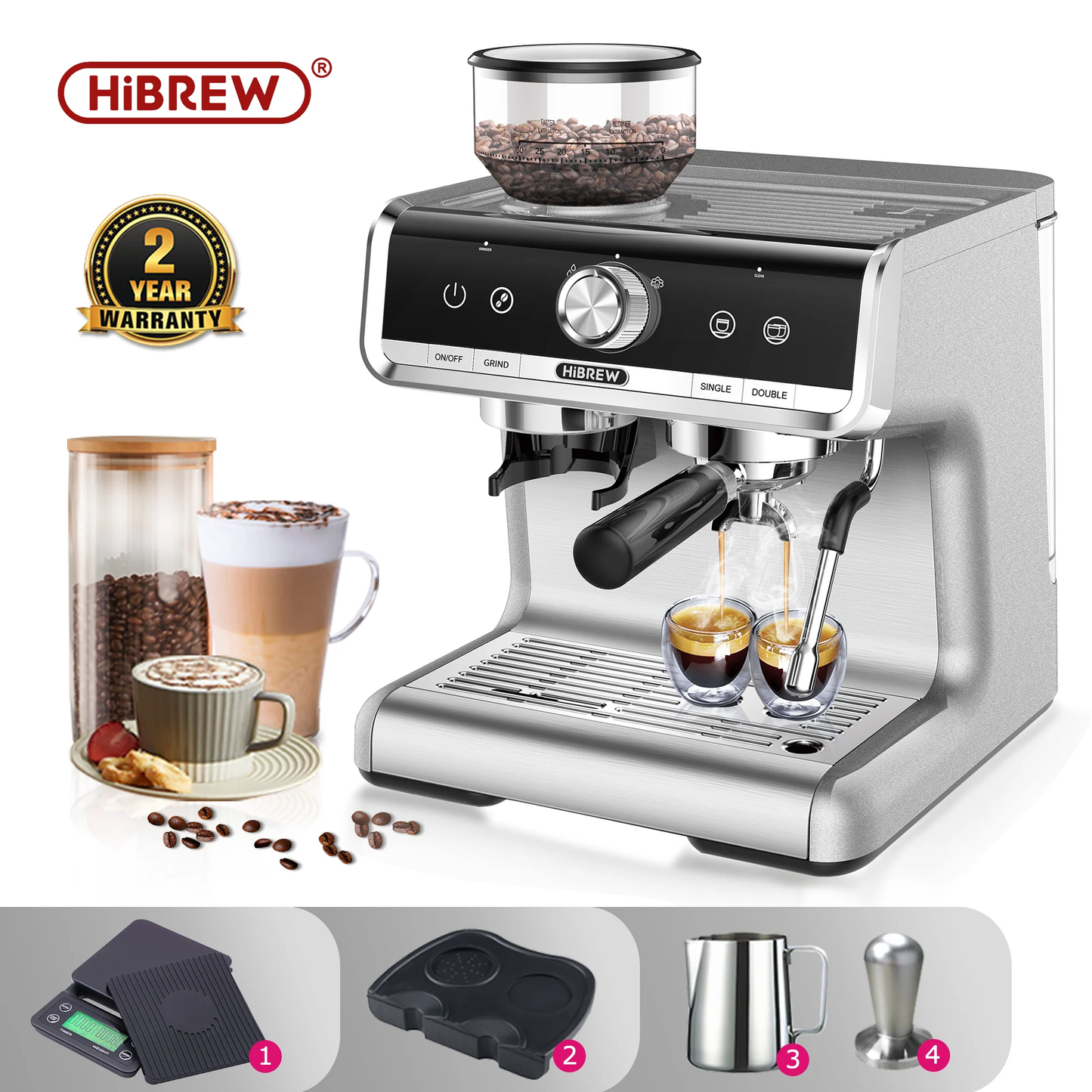 HiBREW H7 Barista Pro 20Bar Bean to Espresso | Commercial Coffee Machine with Full Kit for Cafe, Hotel, Restaurant