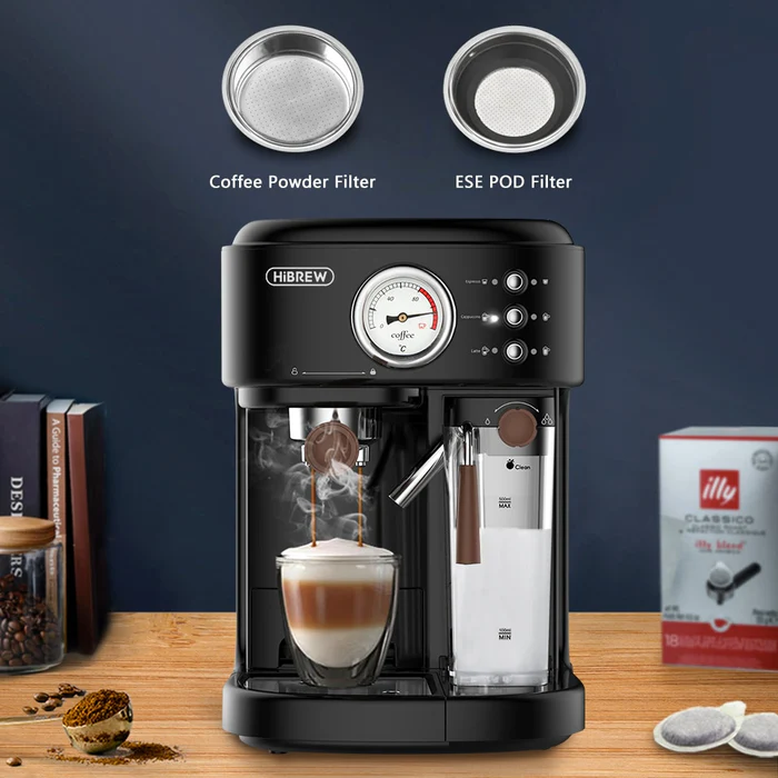 HiBREW H8A Fully Automatic 19Bar Espresso, Cappuccino & Latte Machine | 3-in-1 Coffee Maker with Automatic Milk Frother | Compatible with ESE Pods & Ground Coffee