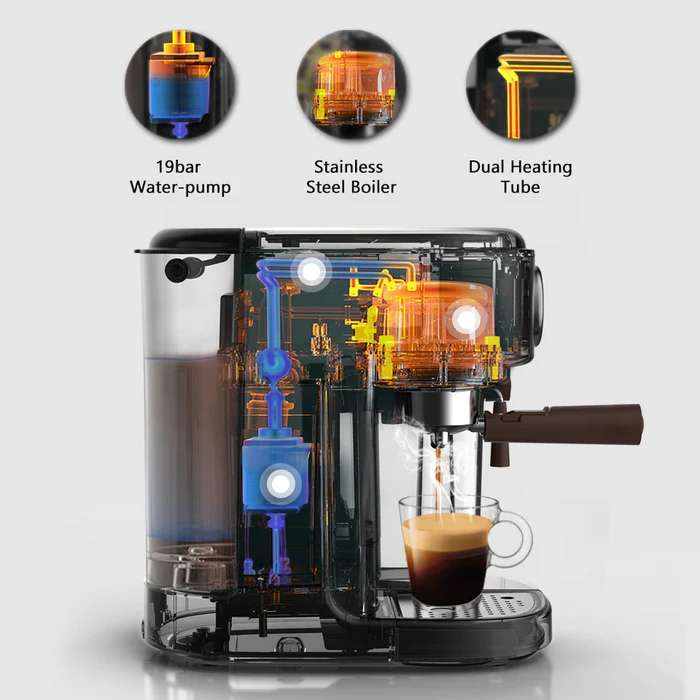 HiBREW H8A Fully Automatic 19Bar Espresso, Cappuccino & Latte Machine | 3-in-1 Coffee Maker with Automatic Milk Frother | Compatible with ESE Pods & Ground Coffee