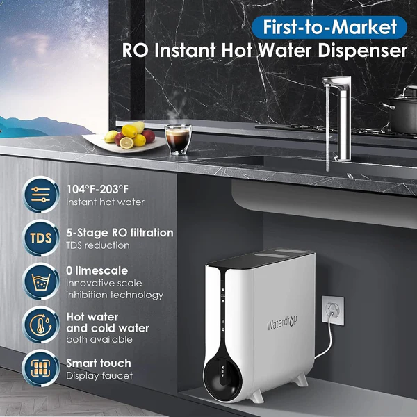 Waterdrop Instant Hot Water Dispenser, Reverse Osmosis System, K6: Purified & Hot Water with 600 GPD Capacity