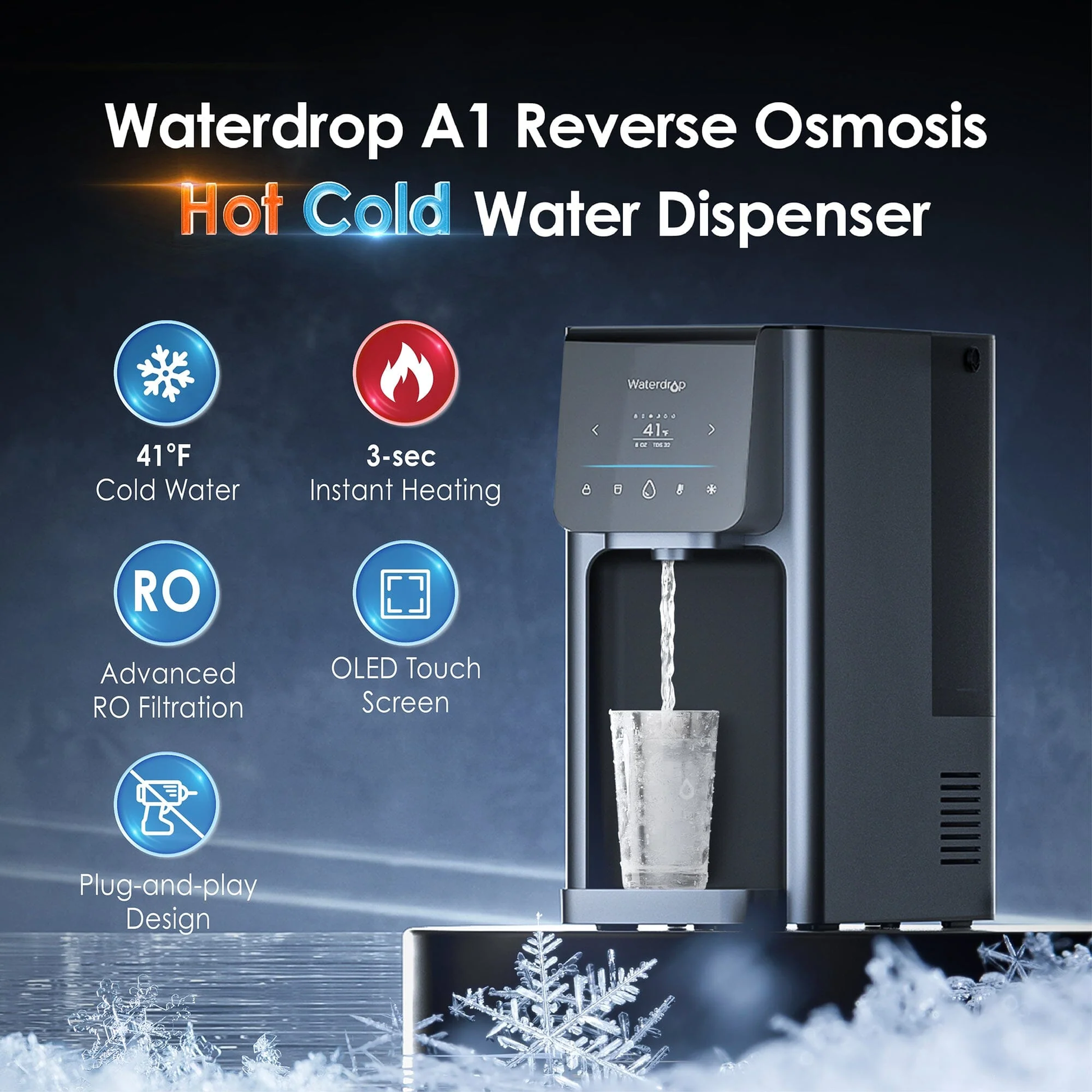 Waterdrop A1 Premium Reverse Osmosis Hot &amp; Cold Water Dispenser: Advanced Filtration for Healthier, Purified Hydration