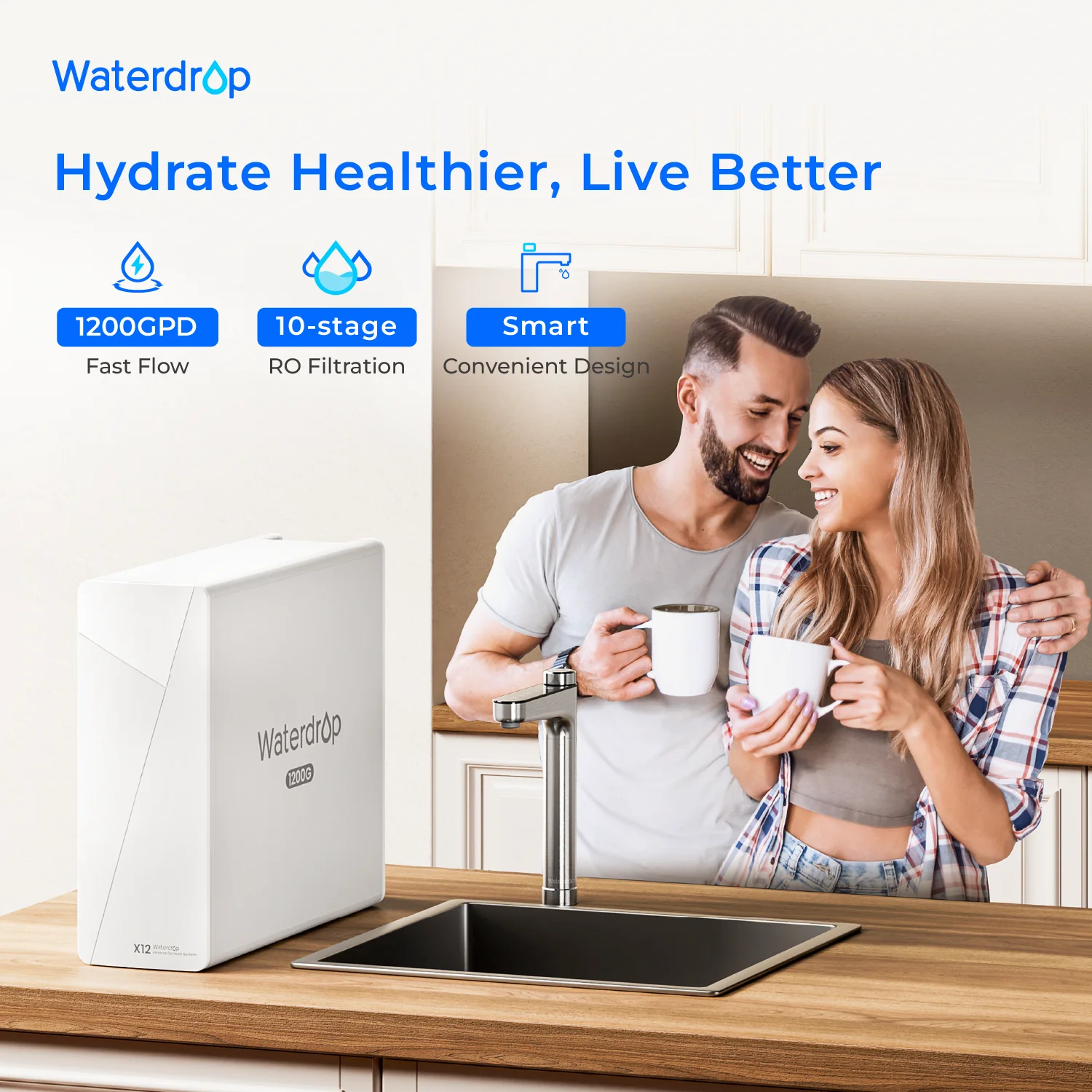 Waterdrop X12-Basic Under Sink Tankless RO System: 10-Stage Filtration for Superior Water Purity