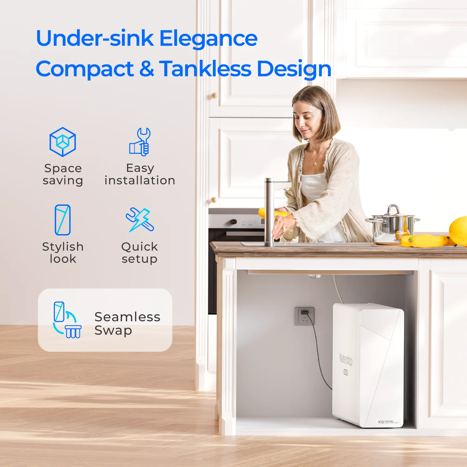 Waterdrop X12-Basic Under Sink Tankless RO System: 10-Stage Filtration for Superior Water Purity