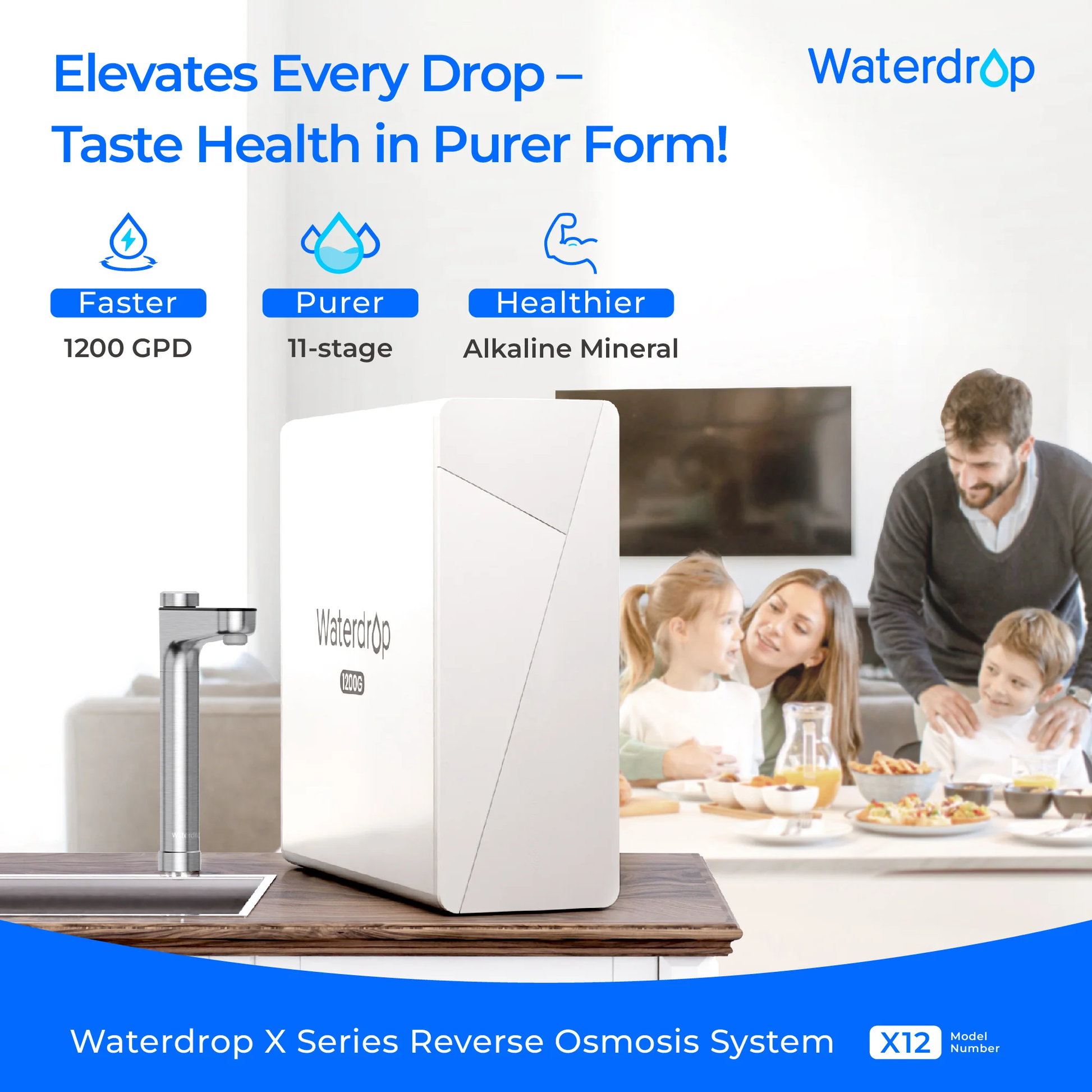 Waterdrop X Series Undersink Reverse Osmosis System, X12: Advanced Hydration with 1200 GPD Flow Rate