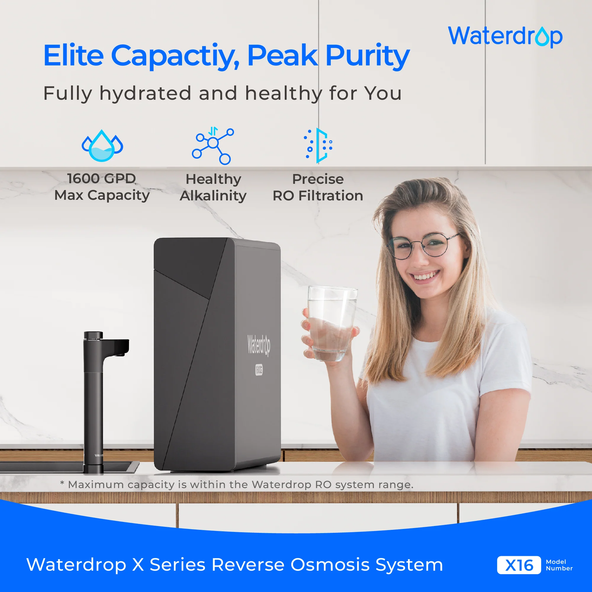 Waterdrop X Series Undersink Reverse Osmosis System, X16: Superior Health and Purity with 1600 GPD Efficiency