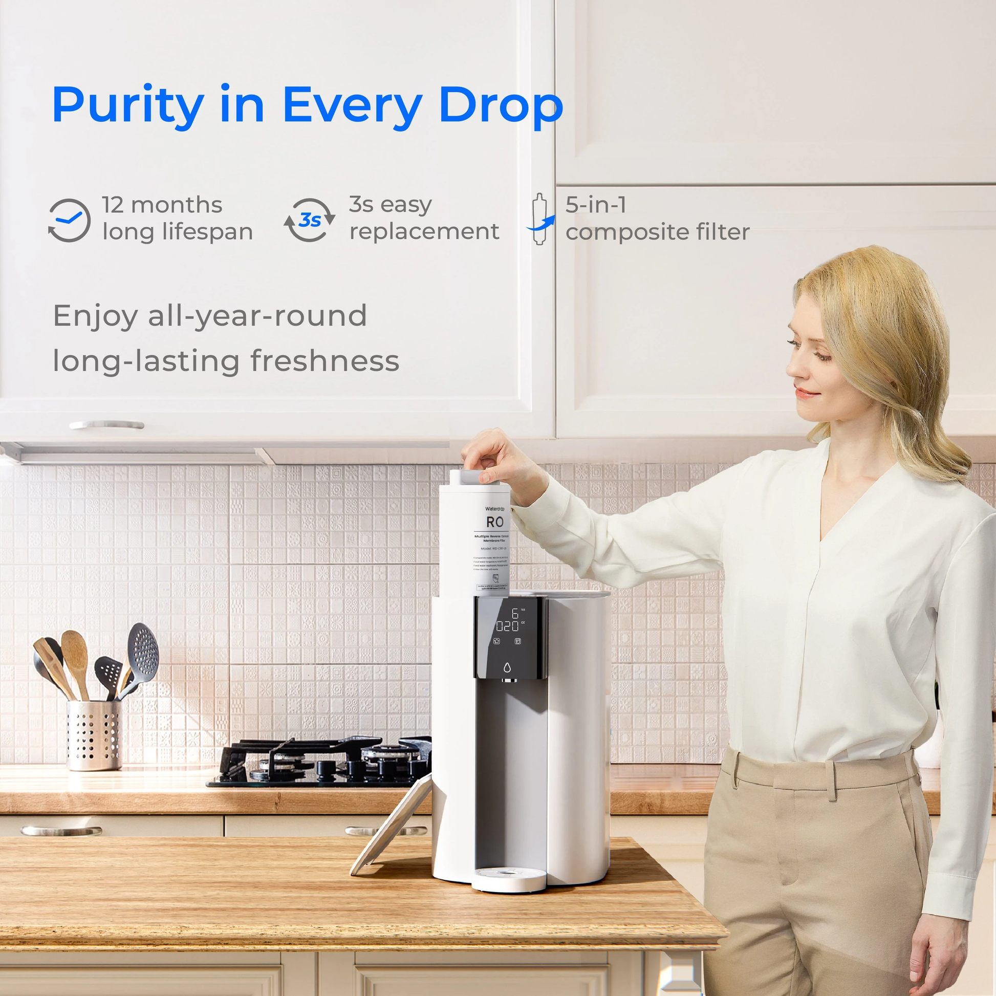 Waterdrop C1H Instant Hot Water Reverse Osmosis System: Premium 5-Stage Filtration with 3-Second Heating for Superior Hydration